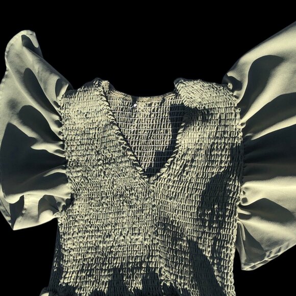 Women's Sage Green Smocked Puff Sleeve Maxi Dress with Slit, XL - Picture 3 of 7